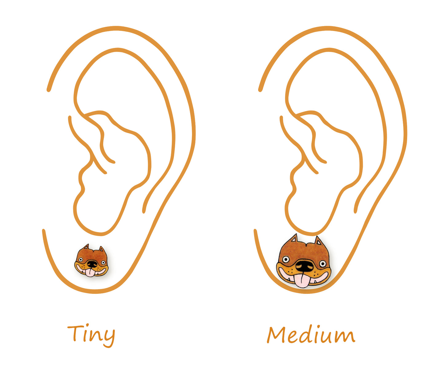 Tiny Brown Tan Pit Bull Stud Earrings | Cute Ear Cropped Dog Jewelry | Hypoallergenic