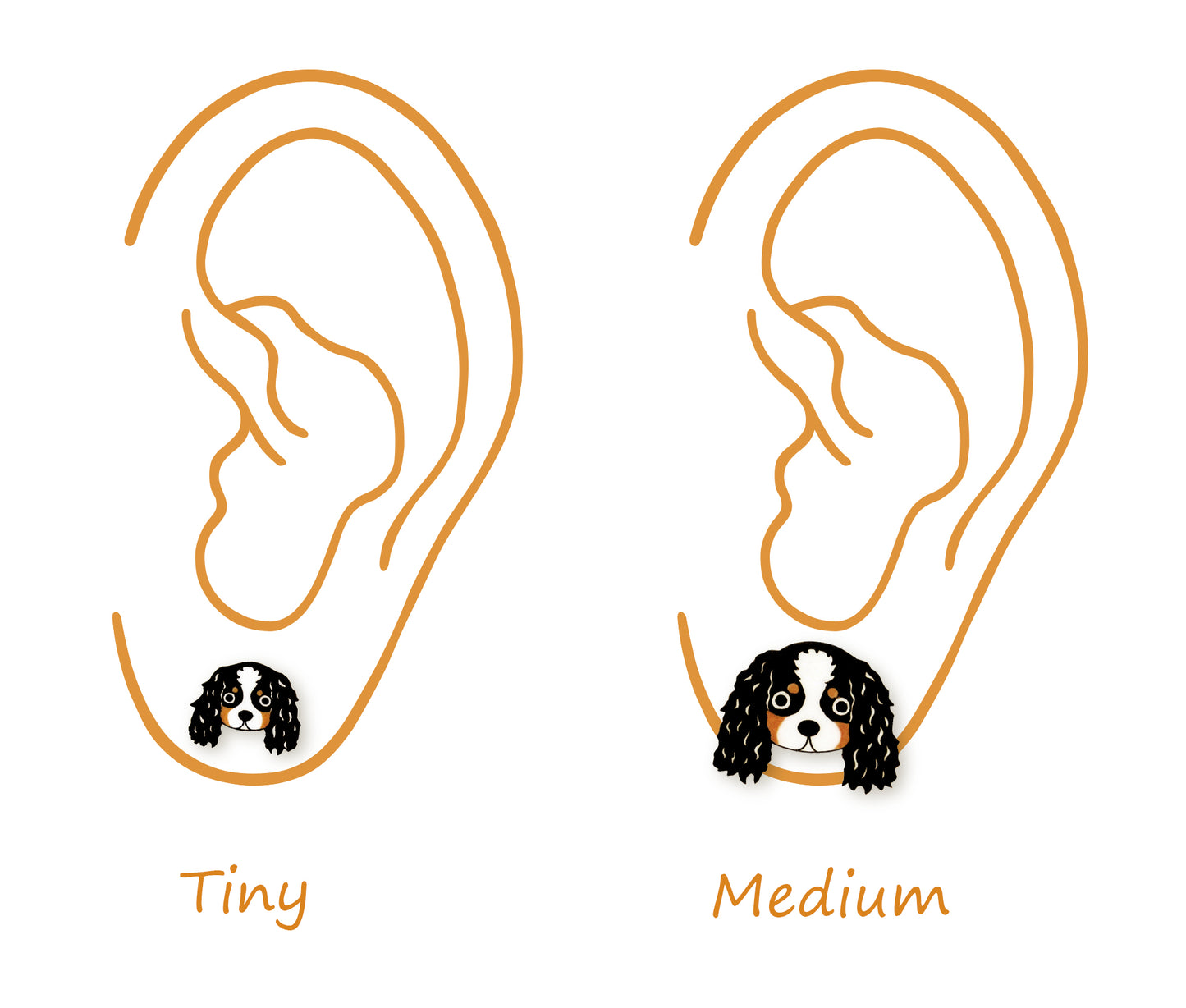 Tiny Tricolor Cavalier King Charles Spaniel Stud Earrings | Hypoallergenic Dog Jewelry