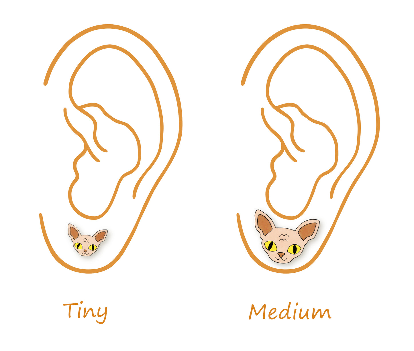Tiny Sphynx Hairless Cat Stud Earrings | Beige Cream Fawn Cat Earrings | Hypoallergenic Jewelry