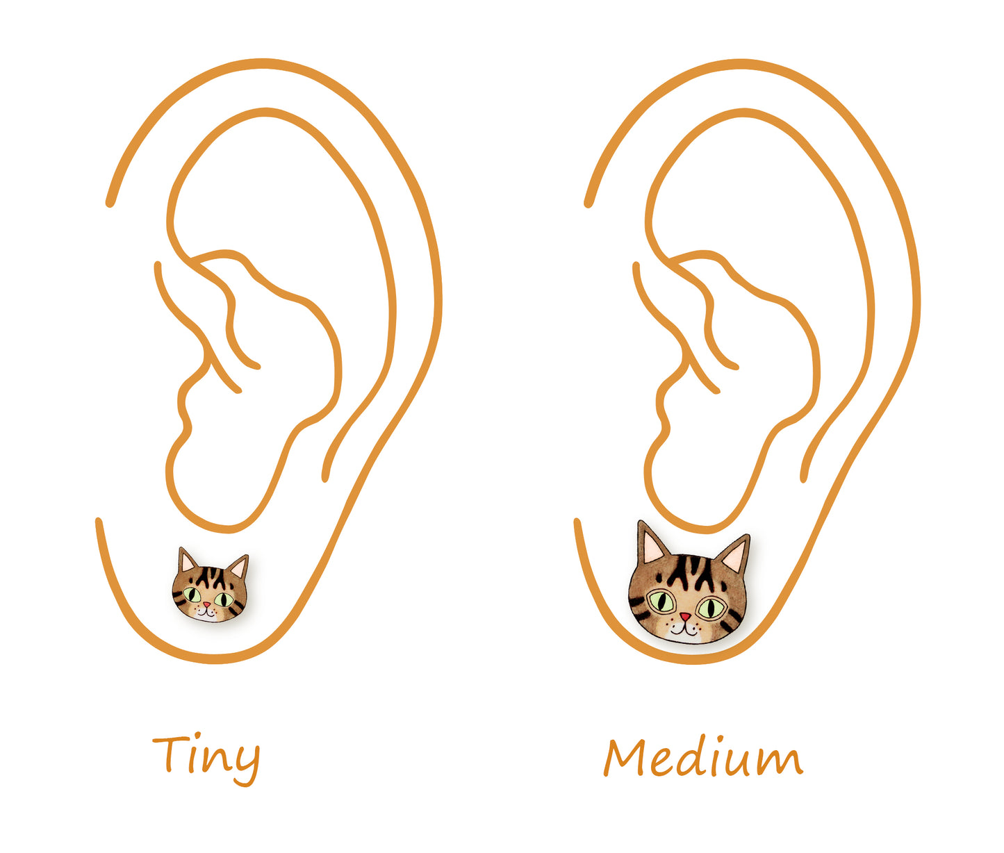 Tiny Brown Tabby Cat Stud Earrings | Hypoallergenic Handcrafted Jewelry
