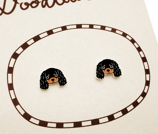 Tiny Black & Tan Cavalier King Charles Spaniel Stud Earrings | Hypoallergenic Handmade Dog Jewelry