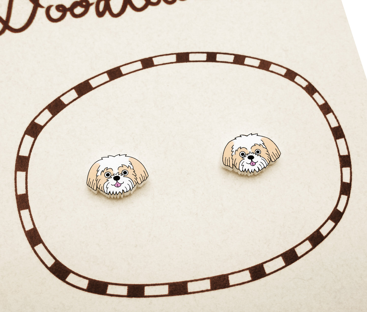 Tiny Gold & White Shih Tzu Stud Earrings | Hypoallergenic Dog Lover Gift