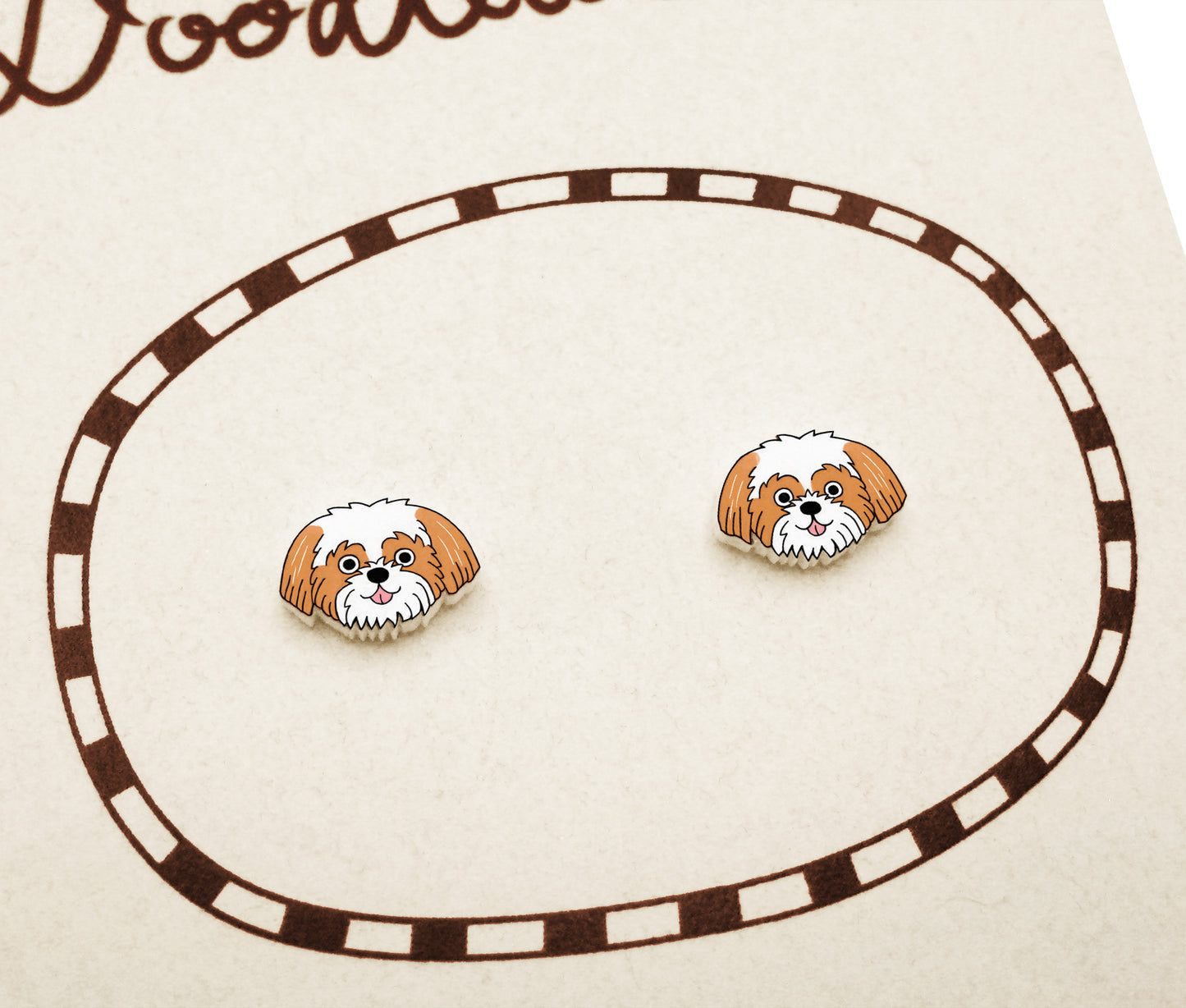 Tiny Red & White Shih Tzu Stud Earrings | Hypoallergenic Dog Mom Gift