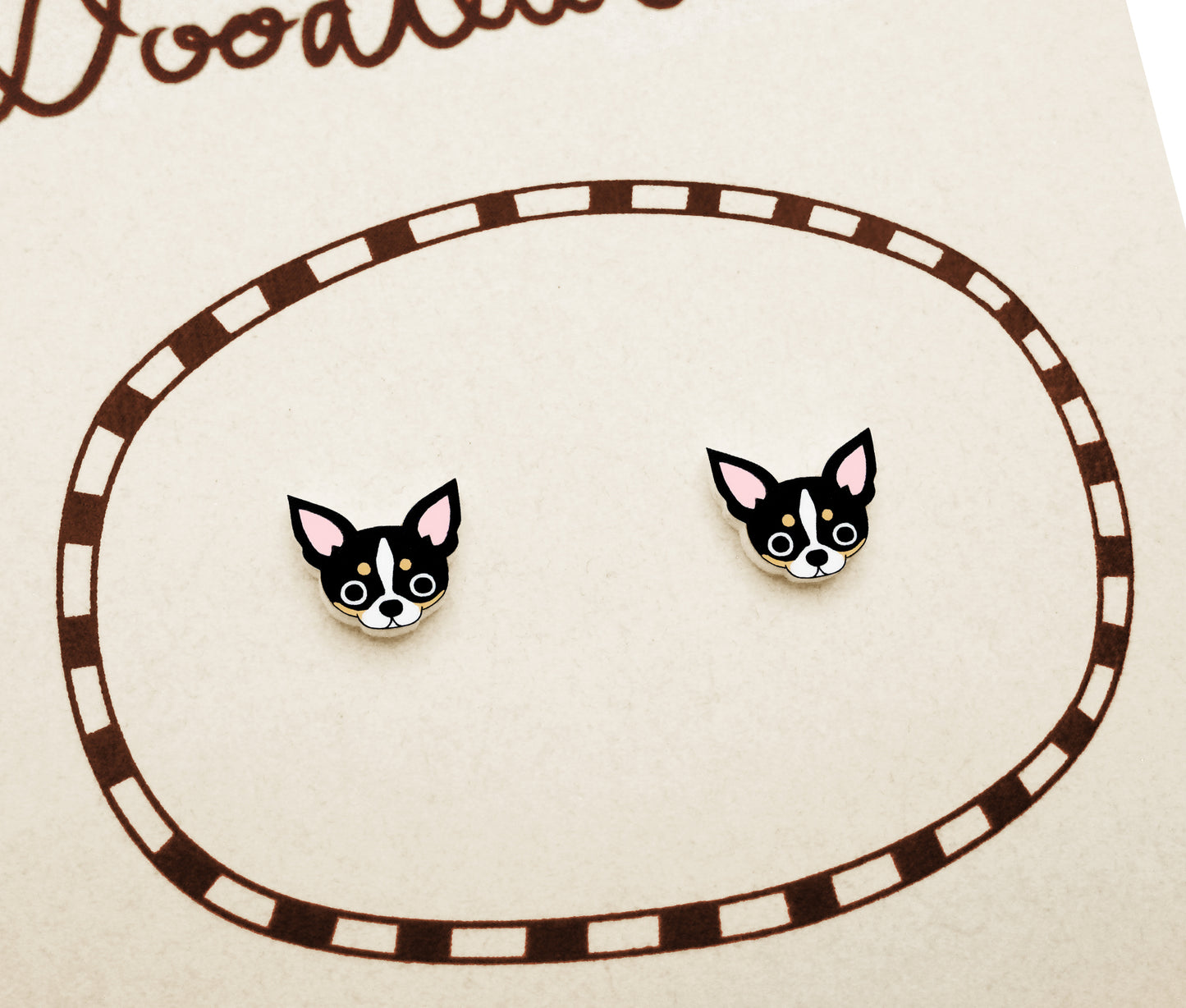 Tiny Tricolor Chihuahua Stud Earrings | Hypoallergenic Dog Jewelry