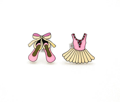 Tiny Pink Ballet Shoe & Dress Stud Earrings | Hypoallergenic Handmade Jewelry