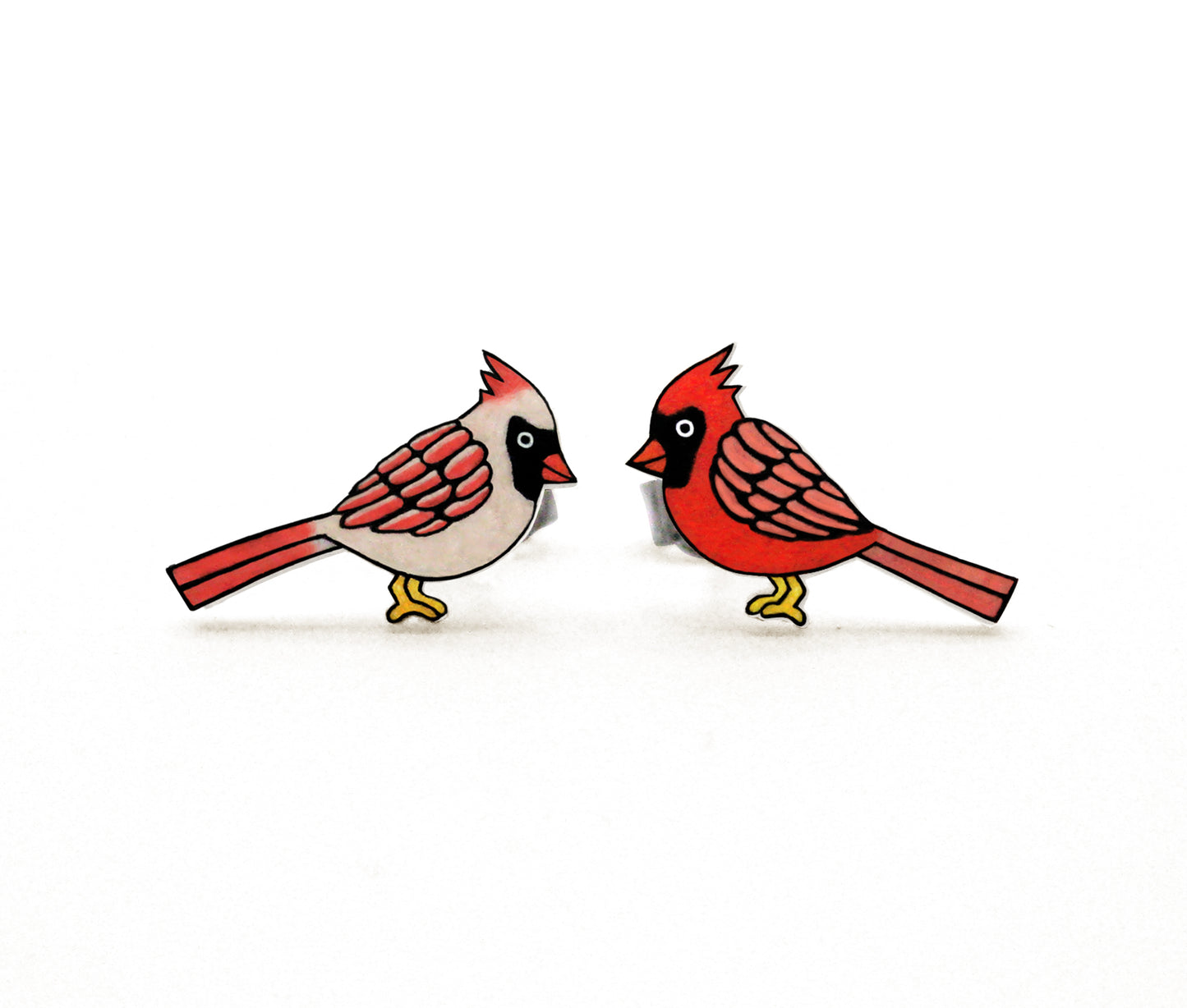 Tiny Cardinal Stud Earrings | Hypoallergenic Handcrafted Red Bird Jewelry