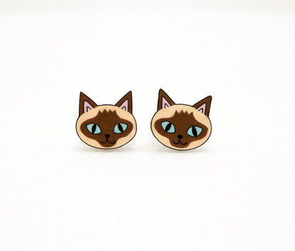 Tiny Siamese Cat Stud Earrings | Hypoallergenic Cat Lover Gift