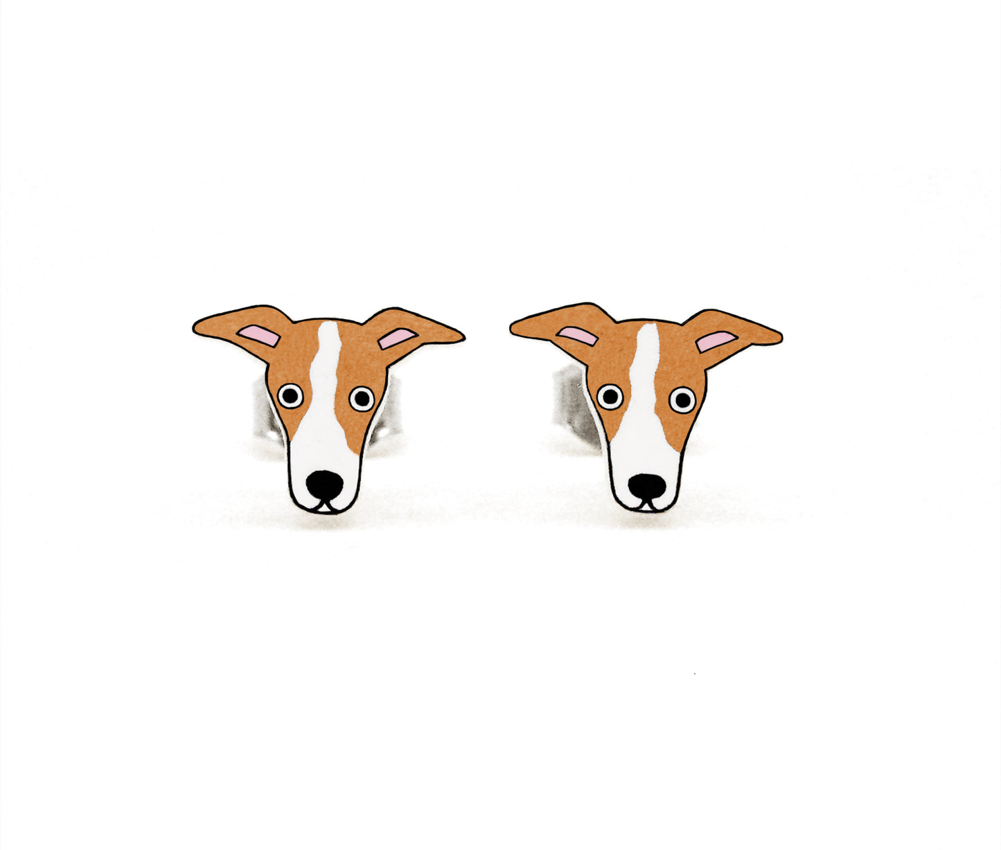 Tiny Italian Greyhound Whippet Stud Earrings | Brown Red & White Dog Earrings | Hypoallergenic Jewelry