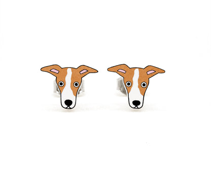 Tiny Italian Greyhound Whippet Stud Earrings | Brown Red & White Dog Earrings | Hypoallergenic Jewelry