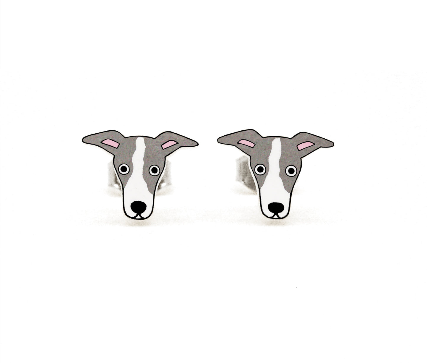 Tiny Italian Greyhound Whippet Stud Earrings | Blue Gray & White Dog Earrings | Hypoallergenic Jewelry