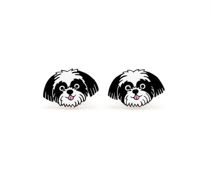 Tiny Black & White Shih Tzu Stud Earrings | Hypoallergenic Dog Jewelry