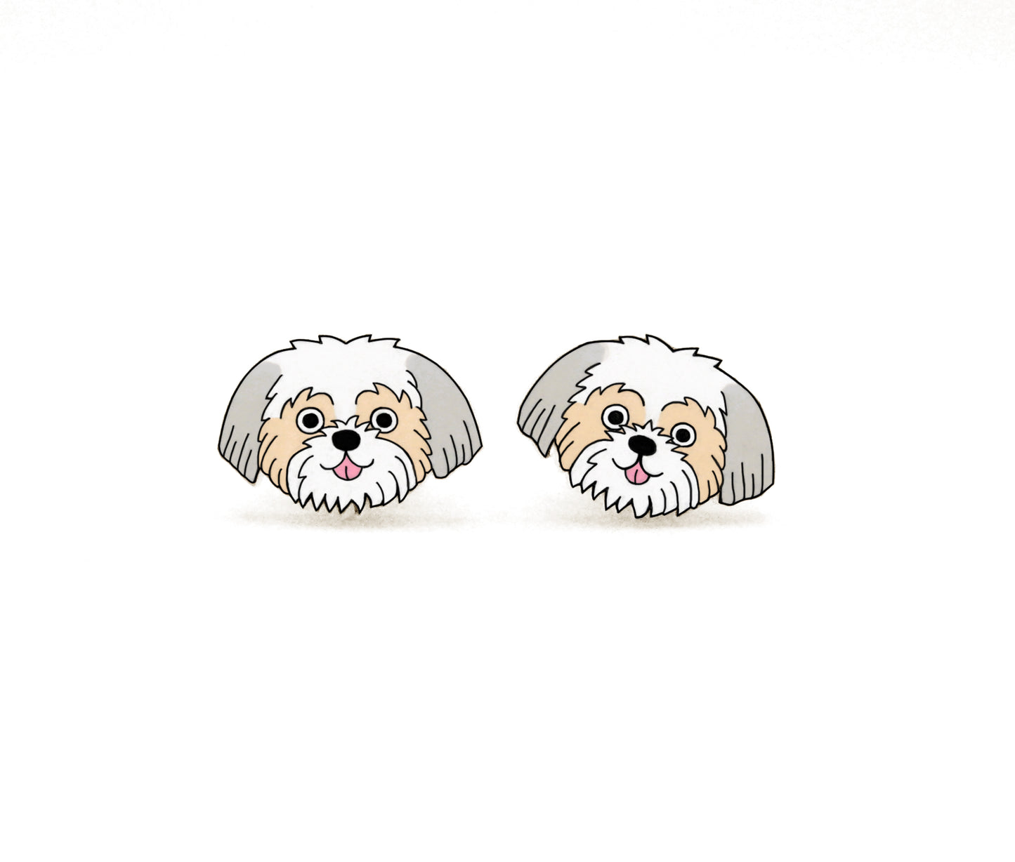 Tiny Silver & White Fawn Shih Tzu Stud Earrings | Hypoallergenic Dog Mom Gift