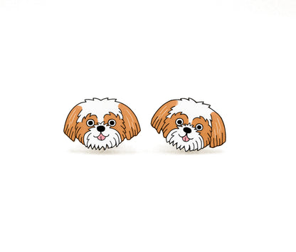 Tiny Red & White Shih Tzu Stud Earrings | Hypoallergenic Dog Mom Gift