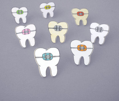 Braces Teeth Orthodontist Pin | Handmade Shrink Plastic Dental Jewelry