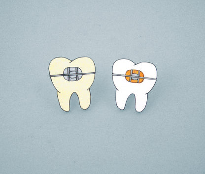Braces Teeth Orthodontist Pin | Handmade Shrink Plastic Dental Jewelry