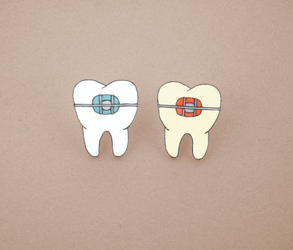 Braces Teeth Orthodontist Pin | Handmade Shrink Plastic Dental Jewelry