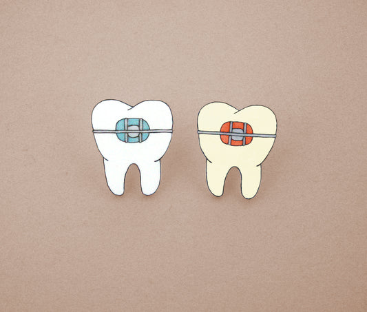 Braces Teeth Orthodontist Pin | Handmade Shrink Plastic Dental Jewelry