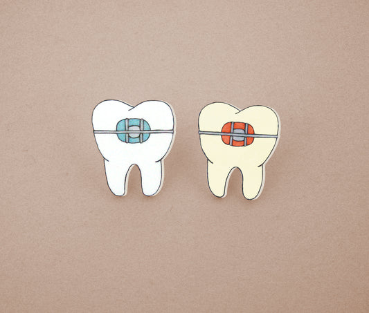 Braces Teeth Orthodontist Pin | Handmade Shrink Plastic Dental Jewelry