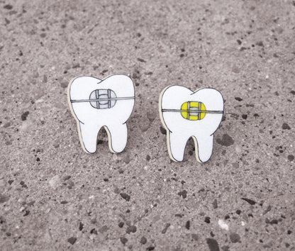 Braces Teeth Orthodontist Pin | Handmade Shrink Plastic Dental Jewelry