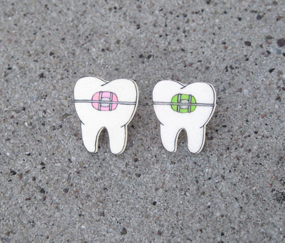 Braces Teeth Orthodontist Pin | Handmade Shrink Plastic Dental Jewelry