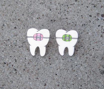 Braces Teeth Orthodontist Pin | Handmade Shrink Plastic Dental Jewelry