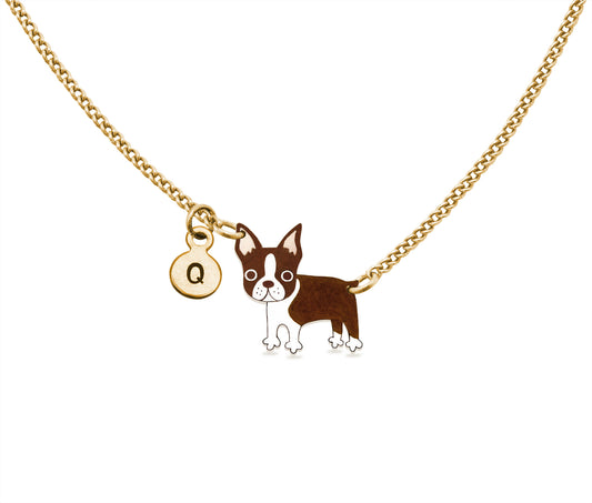 Tiny Brown Red Boston Terrier Necklace | Hypoallergenic Dog Lover Gift