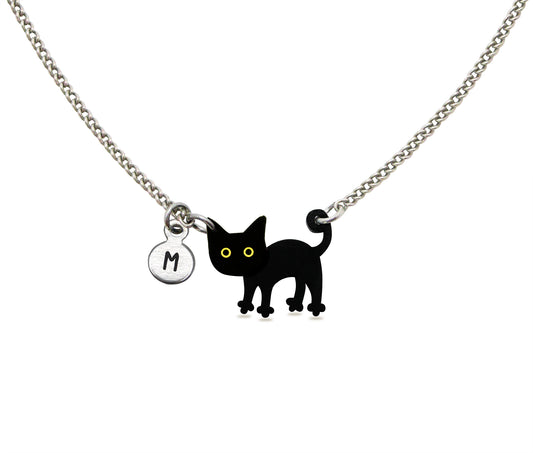Tiny Black Cat Necklace | Hypoallergenic Halloween Witch Jewelry | Minimalist Cat