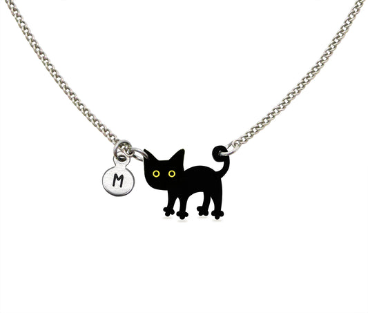 Tiny Black Cat Necklace | Hypoallergenic Halloween Witch Jewelry | Minimalist Cat