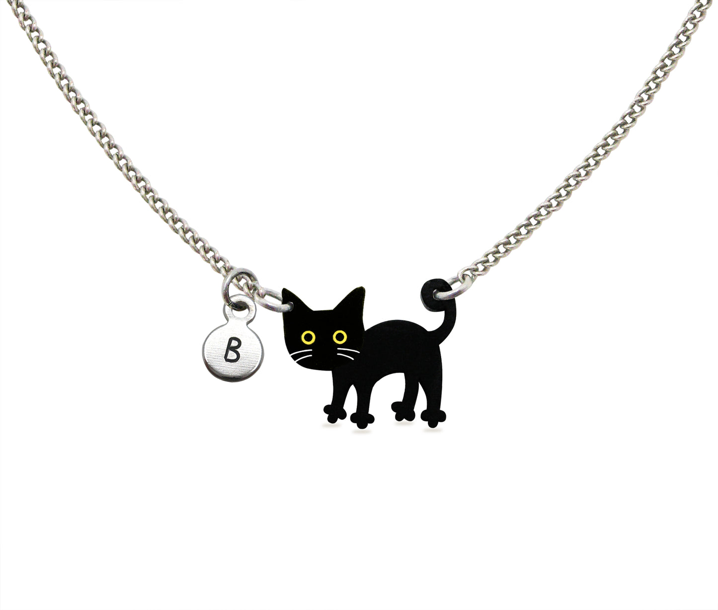 Tiny Black Cat with White Whiskers Necklace | Hypoallergenic Halloween Witch Jewelry | Minimalist Cat