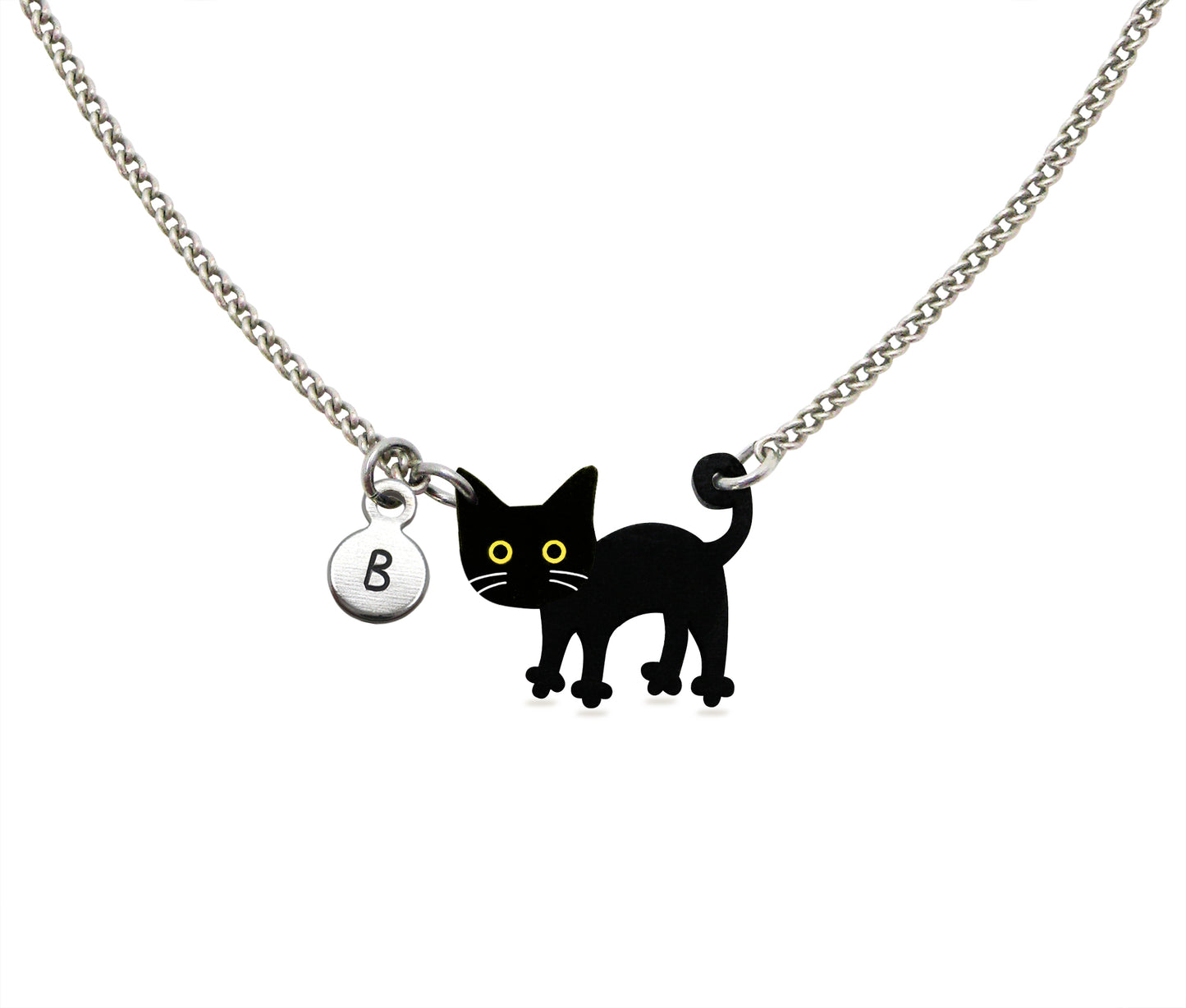 Tiny Black Cat with White Whiskers Necklace | Hypoallergenic Halloween Witch Jewelry | Minimalist Cat