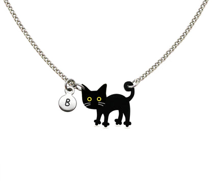 Tiny Black Cat with White Whiskers Necklace | Hypoallergenic Halloween Witch Jewelry | Minimalist Cat