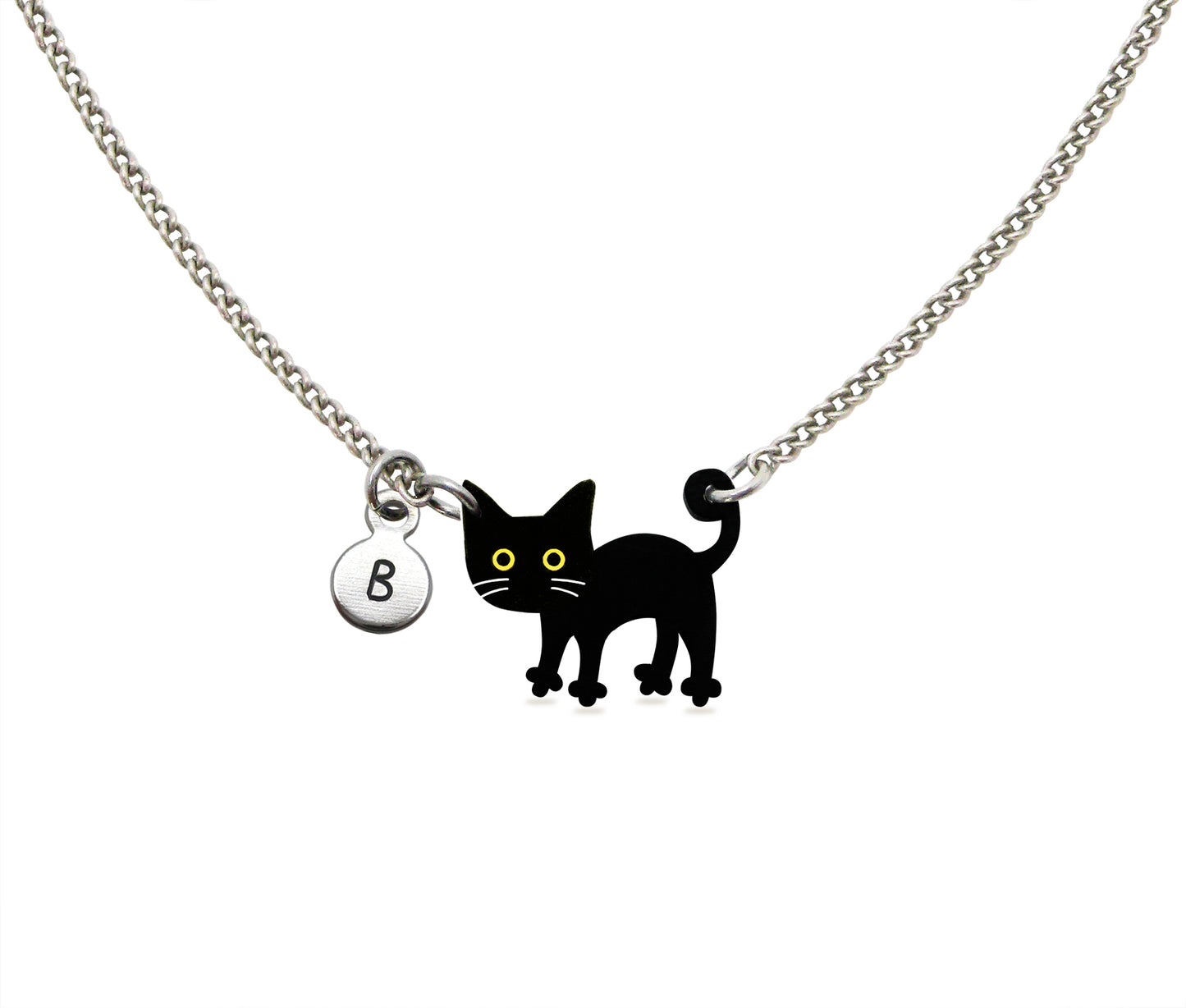 Tiny Black Cat with White Whiskers Necklace | Hypoallergenic Halloween Witch Jewelry | Minimalist Cat