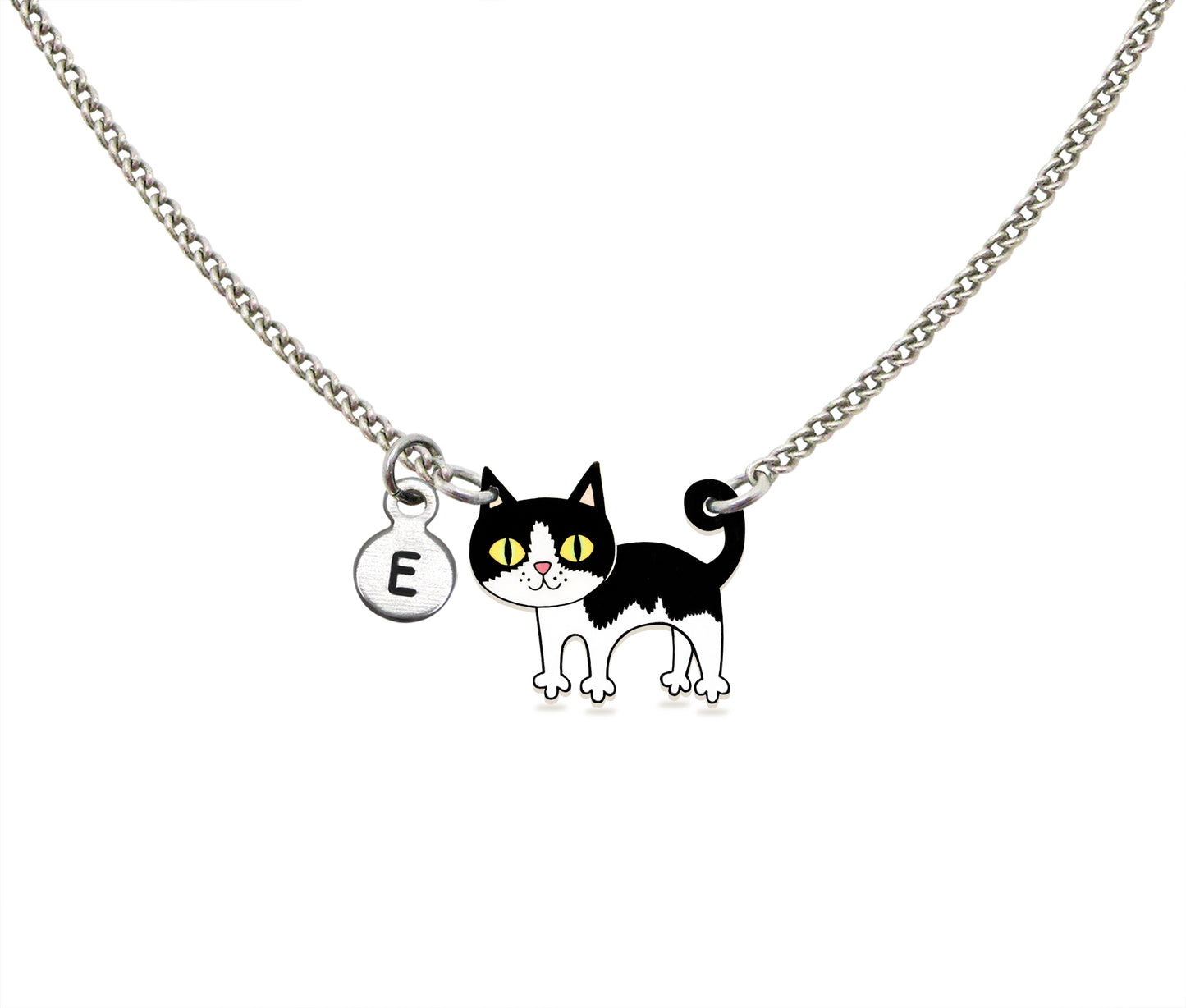 Tiny Black & White Tuxedo Cat Necklace #1 | Hypoallergenic Handmade Cat Jewelry
