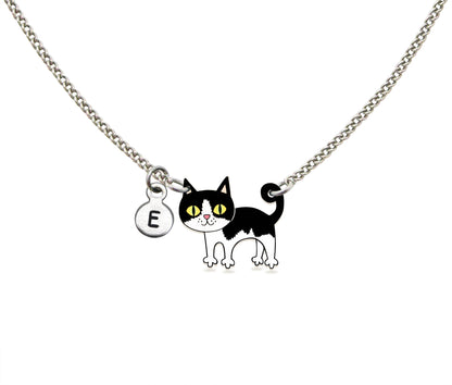 Tiny Black & White Tuxedo Cat Necklace #1 | Hypoallergenic Handmade Cat Jewelry
