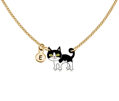 Tiny Black & White Tuxedo Cat Necklace #1 | Hypoallergenic Handmade Cat Jewelry