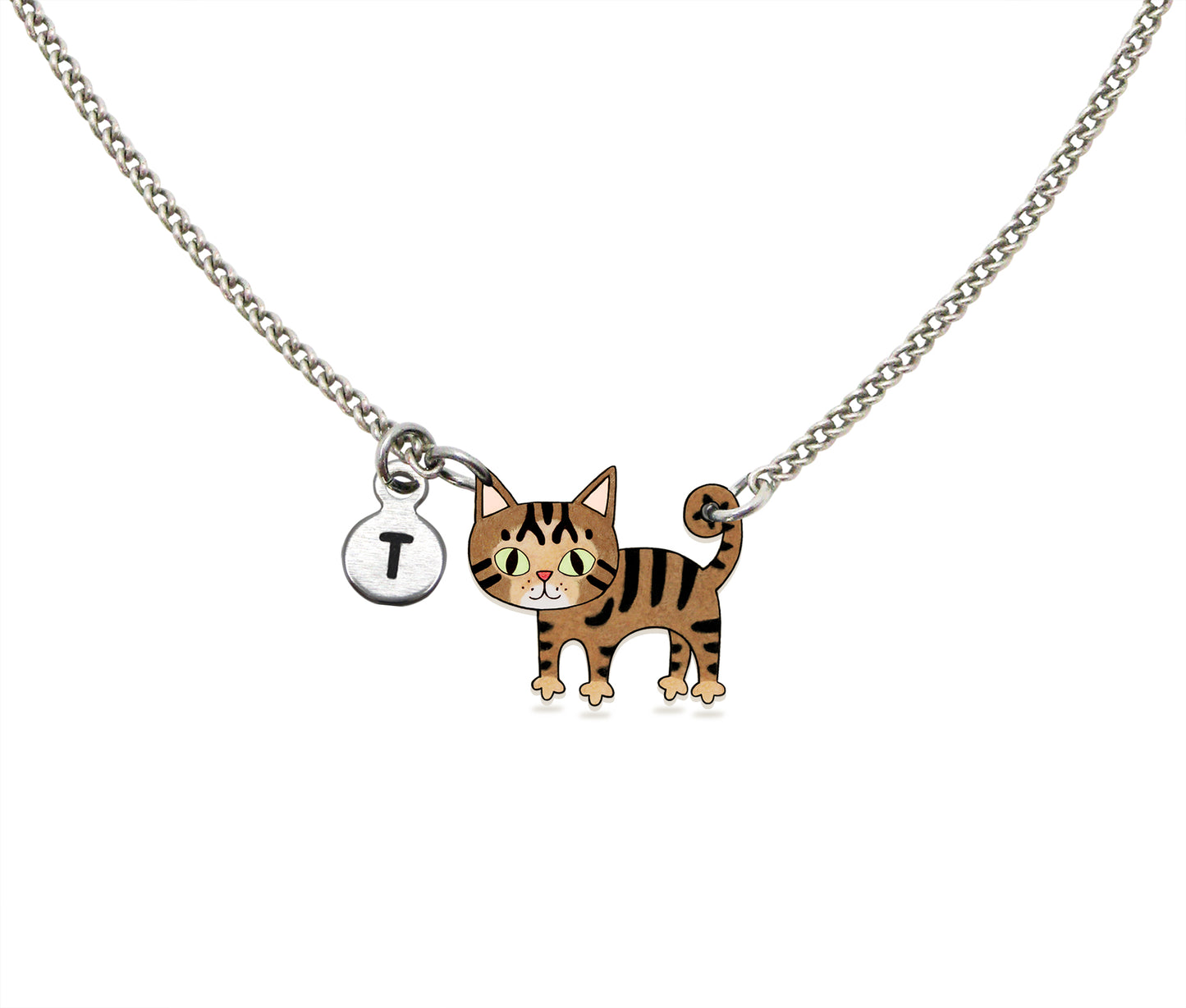 Tiny Brown Tabby Cat Necklace | Hypoallergenic Cat Lover Jewelry