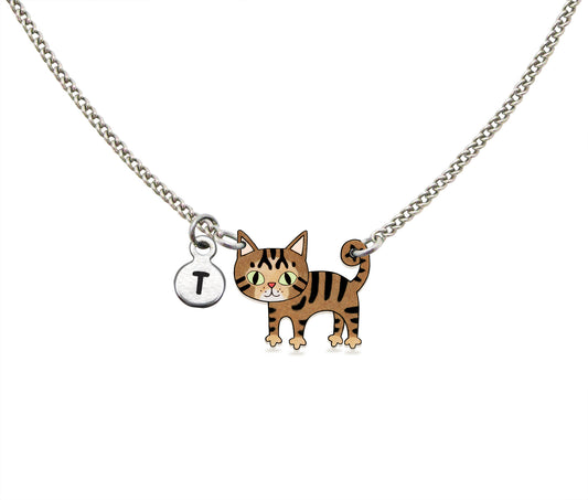 Tiny Brown Tabby Cat Necklace | Hypoallergenic Cat Lover Jewelry