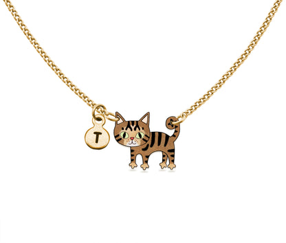 Tiny Brown Tabby Cat Necklace | Hypoallergenic Cat Lover Jewelry