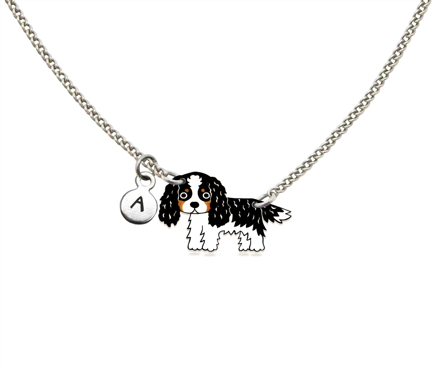 Tiny Tricolor Cavalier King Charles Spaniel Necklace | Hypoallergenic Dog Jewelry