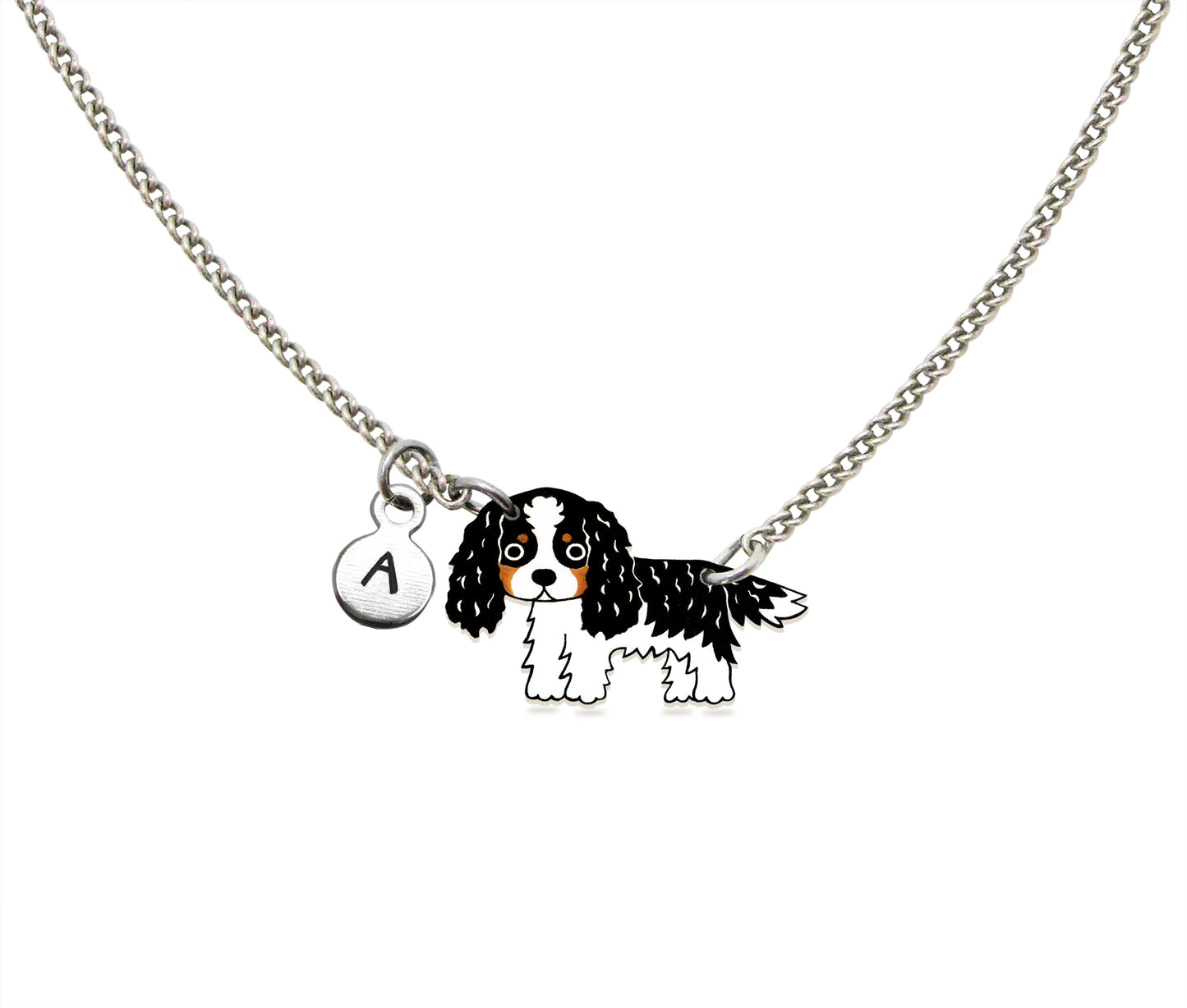 Tiny Tricolor Cavalier King Charles Spaniel Necklace | Hypoallergenic Dog Jewelry