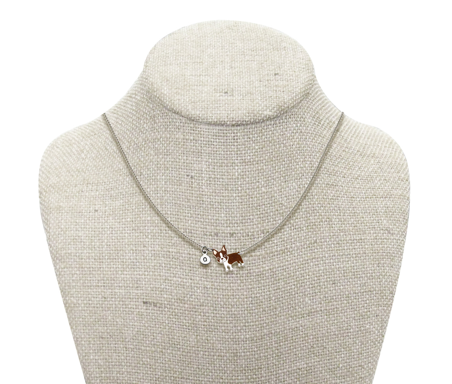 Tiny Brown Red Boston Terrier Necklace | Hypoallergenic Dog Lover Gift