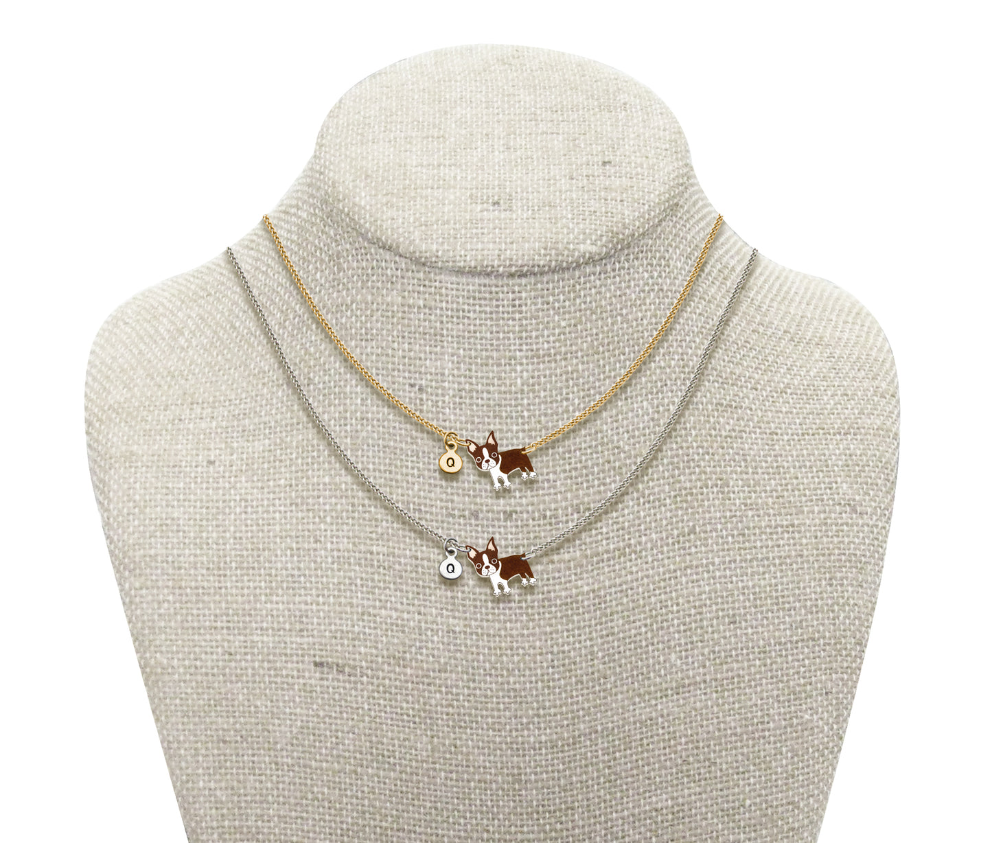 Tiny Brown Red Boston Terrier Necklace | Hypoallergenic Dog Lover Gift