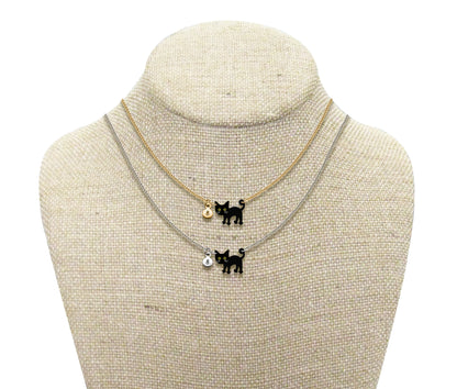Tiny Black Cat with White Whiskers Necklace | Hypoallergenic Halloween Witch Jewelry | Minimalist Cat