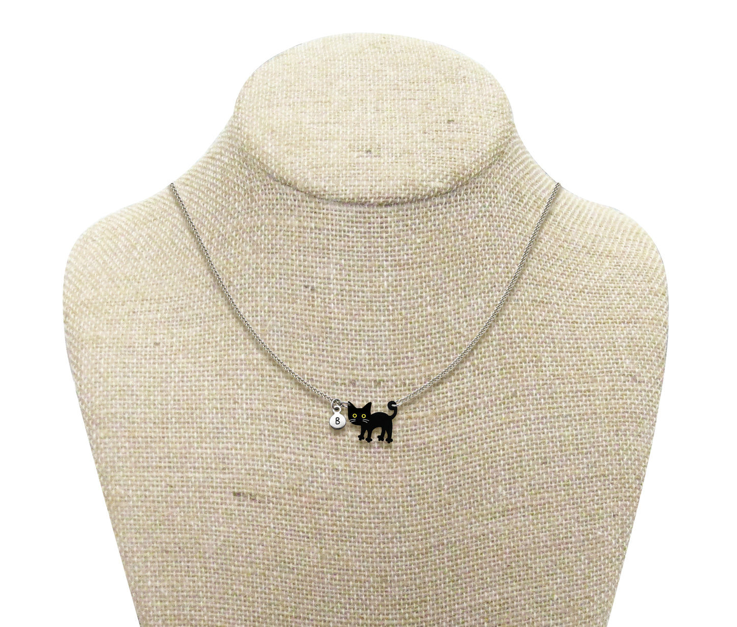 Tiny Black Cat with White Whiskers Necklace | Hypoallergenic Halloween Witch Jewelry | Minimalist Cat