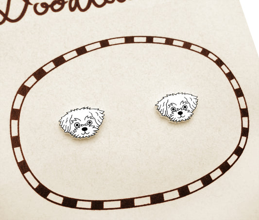 Tiny Maltese Stud Earrings | Hypoallergenic Dog Mom Gift