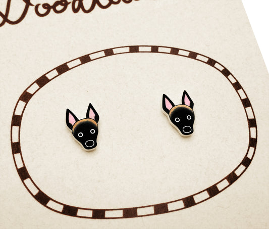 Tiny Begian Malinois Stud Earrings | Hypoallergenic Dog Jewelry