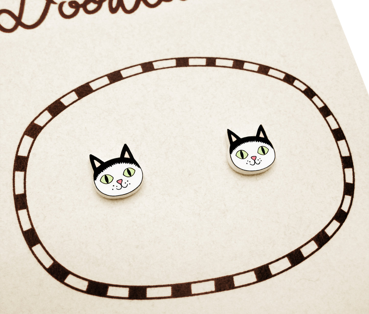Tiny Black & White Tuxedo Cat Stud Earrings #3 | Hypoallergenic Pet Lover Jewelry