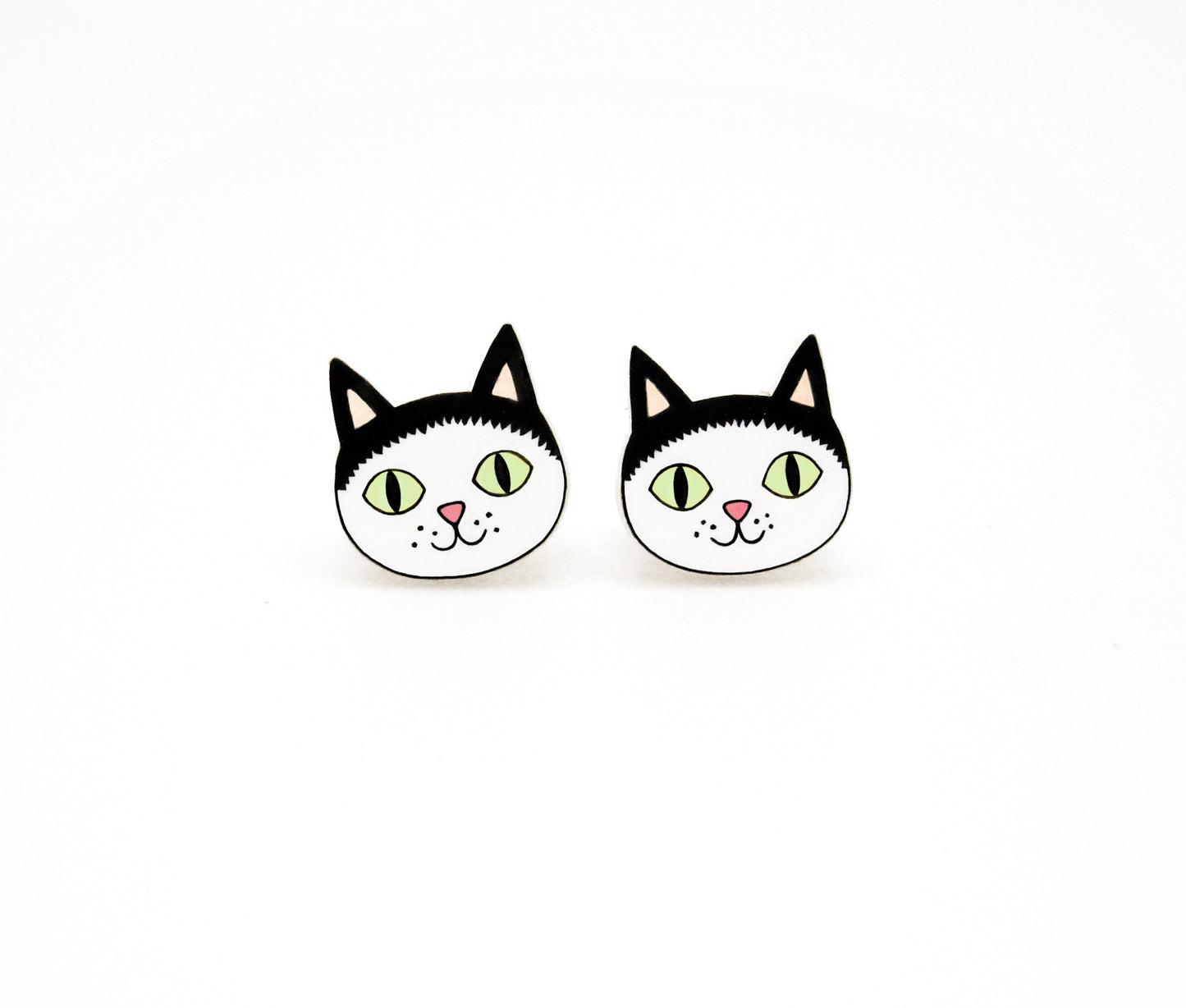 Tiny Black & White Tuxedo Cat Stud Earrings #3 | Hypoallergenic Pet Lover Jewelry