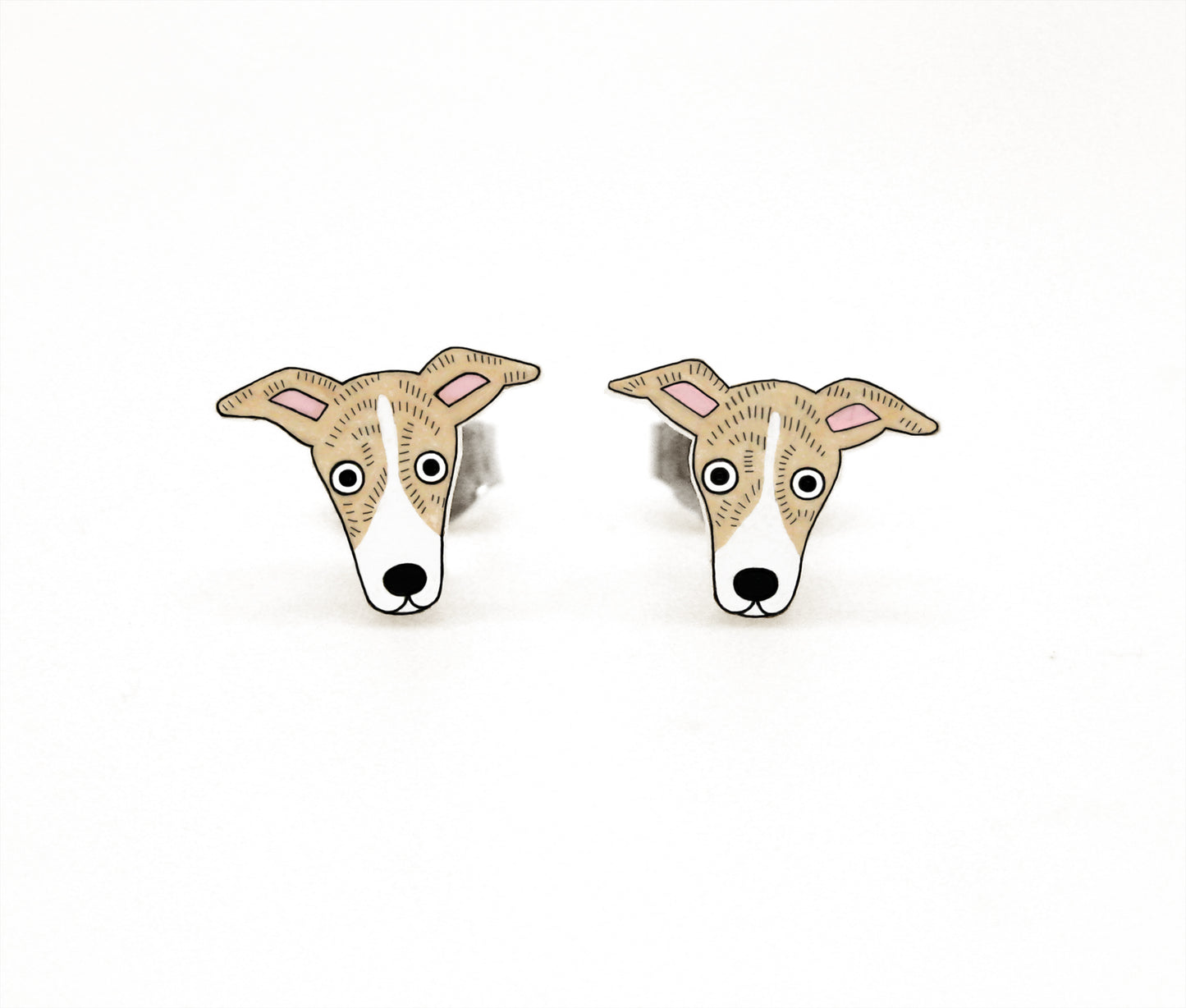 Tiny Fawn & White Italian Greyhound Stud Earrings | Brindle Whippet Dog Jewelry