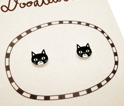 Tiny Black & White Tuxedo Cat Stud Earrings #2 | Hypoallergenic Handmade Pet Jewelry